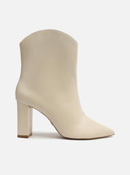 Bota Western Off-white Arezzo Couro Cano Curto Salto Alto