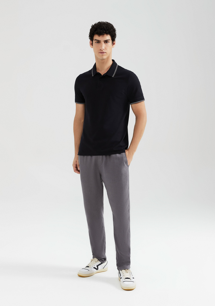 Camisa Polo Básica Preto Hering Manga Curta Em Piquet