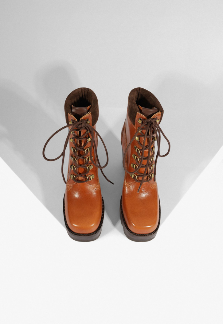 Bota Coturno 240 Lace Couro Marrom