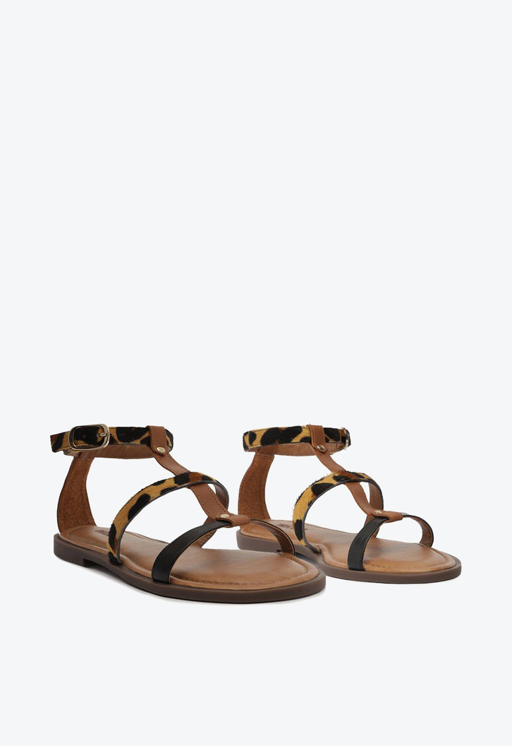 Sandália Rasteira Gladiadora Animal Print Anacapri