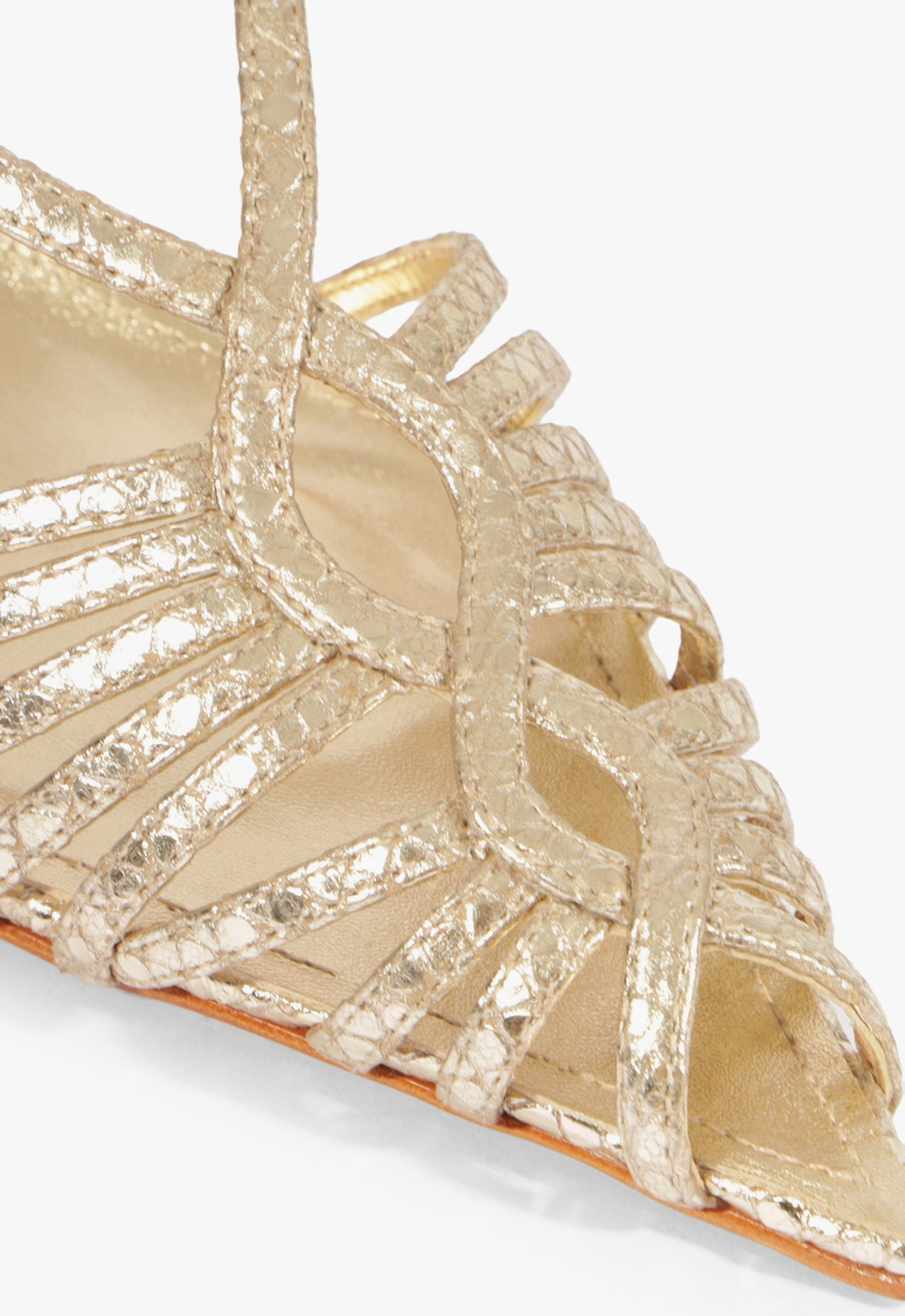 Sandália Slingback Salto Médio Couro Dourada | ZZ MALL