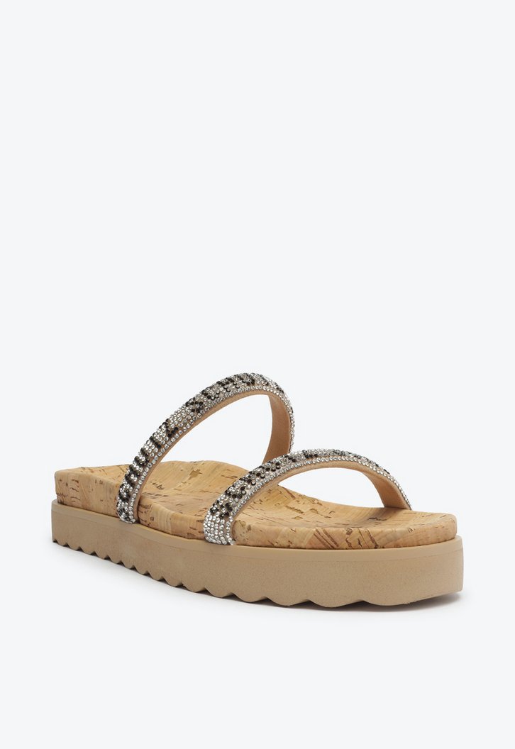 Sandália Papete Brilho Bege Claro