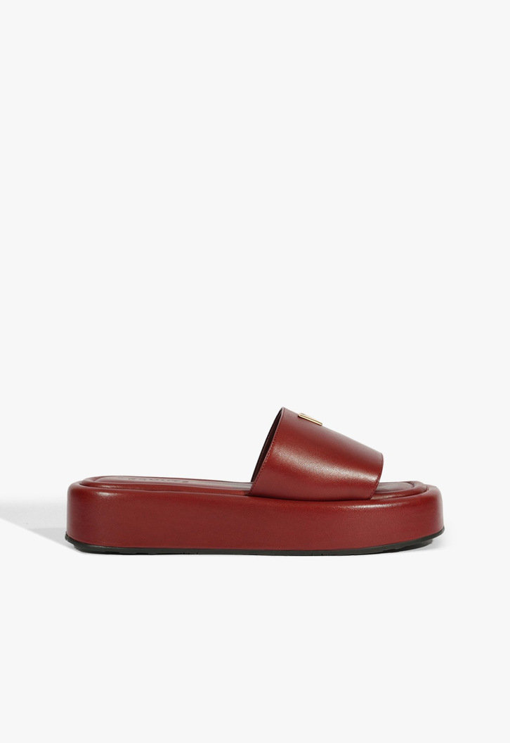 Slide Flatform Couro Vermelho
