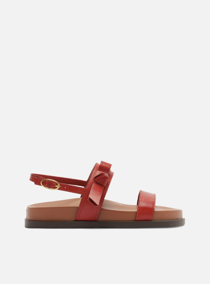 Sandália Papete Marrom Couro Flatform Fivela Laço
