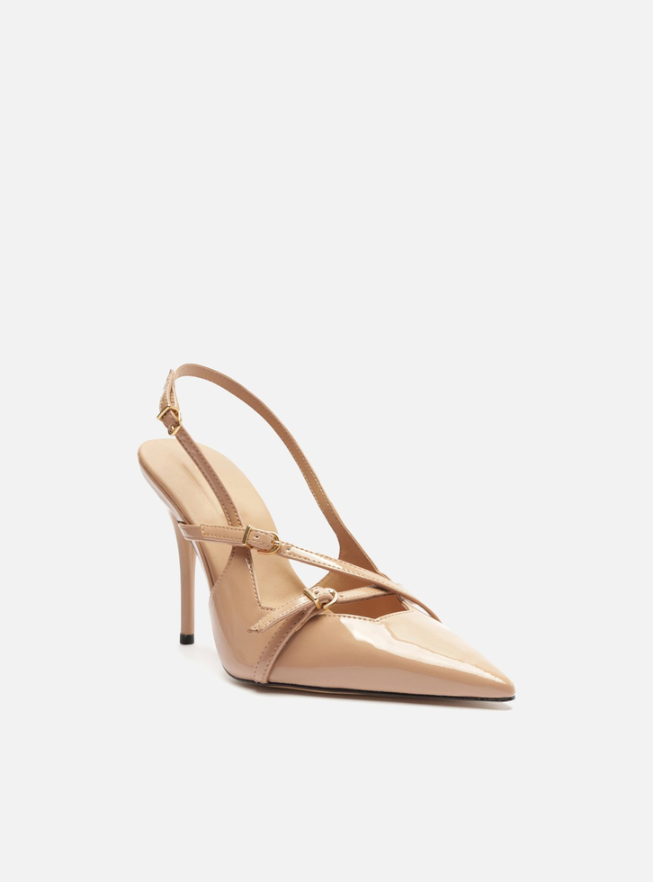 Scarpin Nude Arezzo Verniz Salto Alto Slingback Amélia