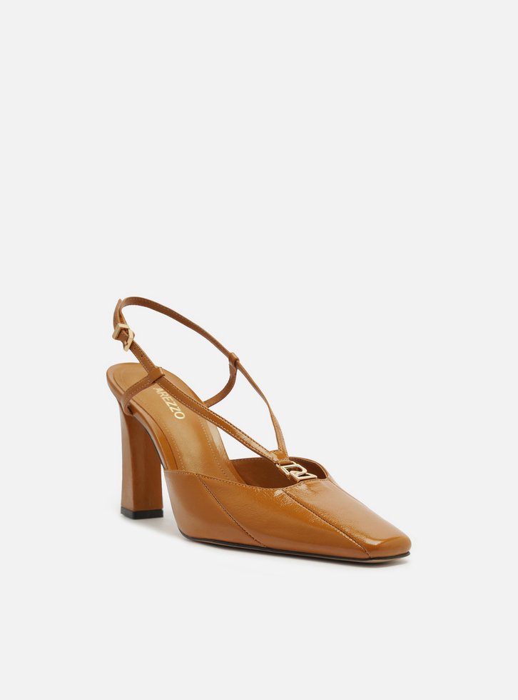 Scarpin Marrom Couro Salto Alto Slingback Elo