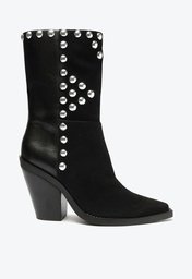 Bota Western Preta Arezzo Camurça Cano Médio Tachas Hezel