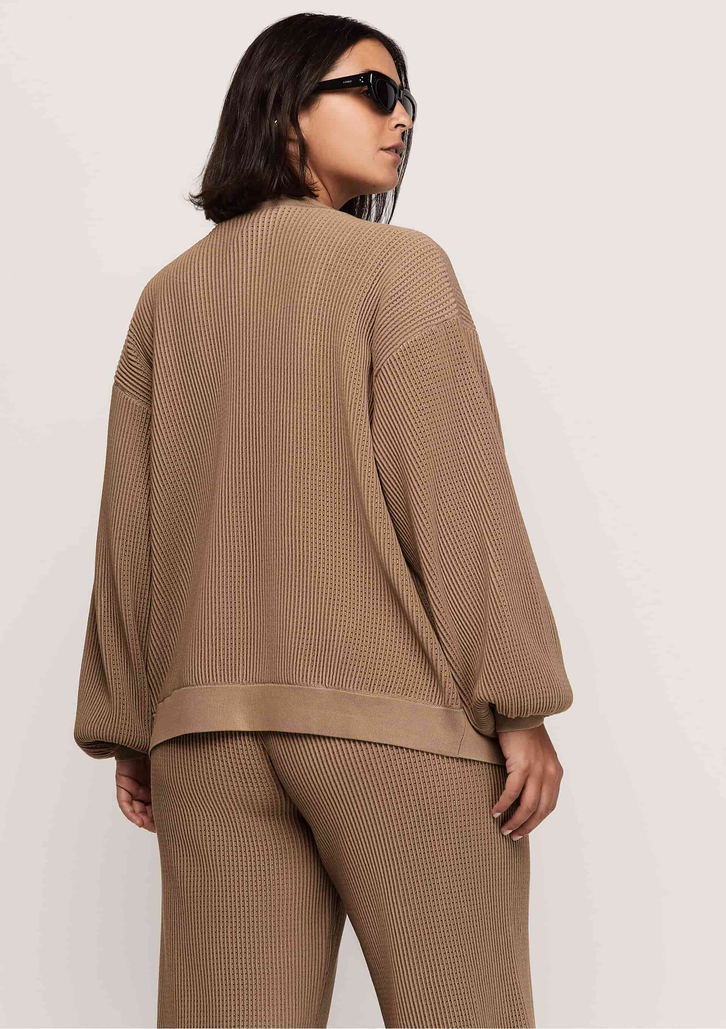 Cardigan Bege Dzarm Tricô com Manga Bufante