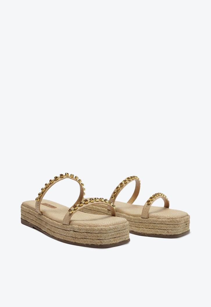 Sandália Flatform Dourada Anacapri Tira Strass Palha