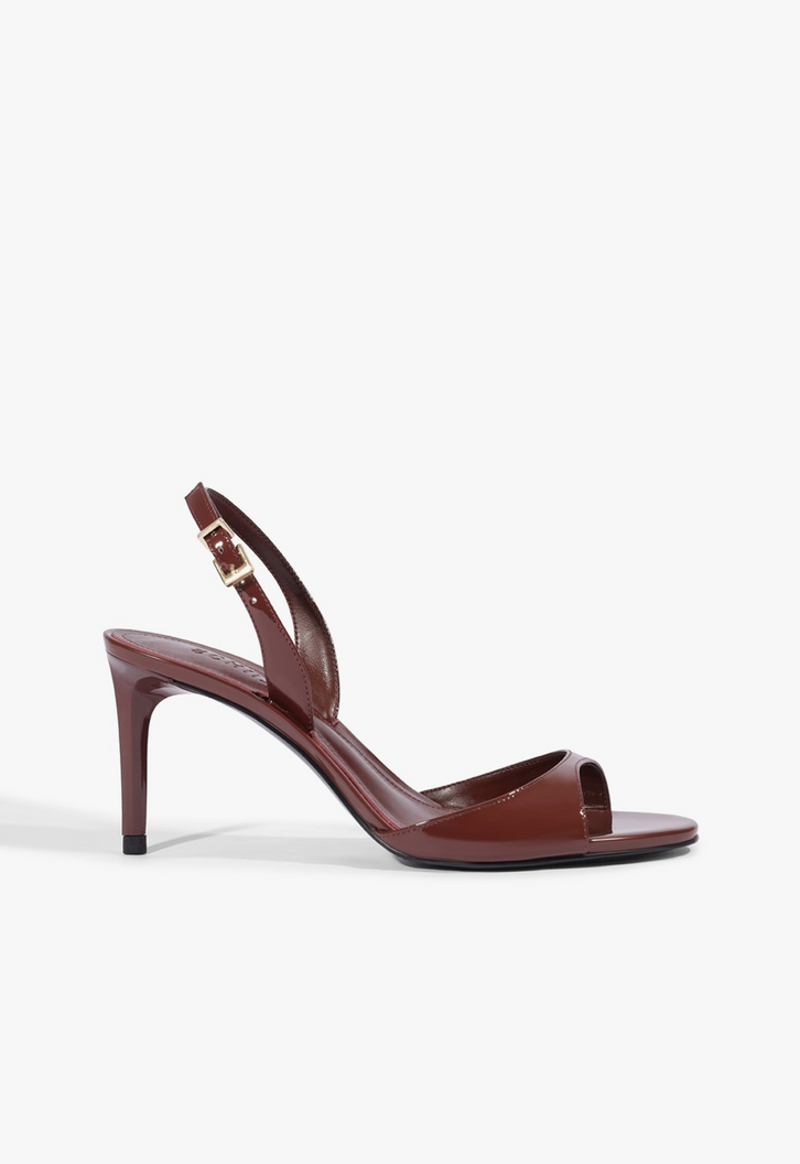 Sandália Salto Médio Verniz Couro Vinho