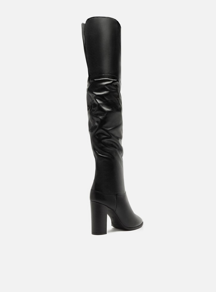 Bota Preta Arezzo Over The Knee Couro Salto Alto