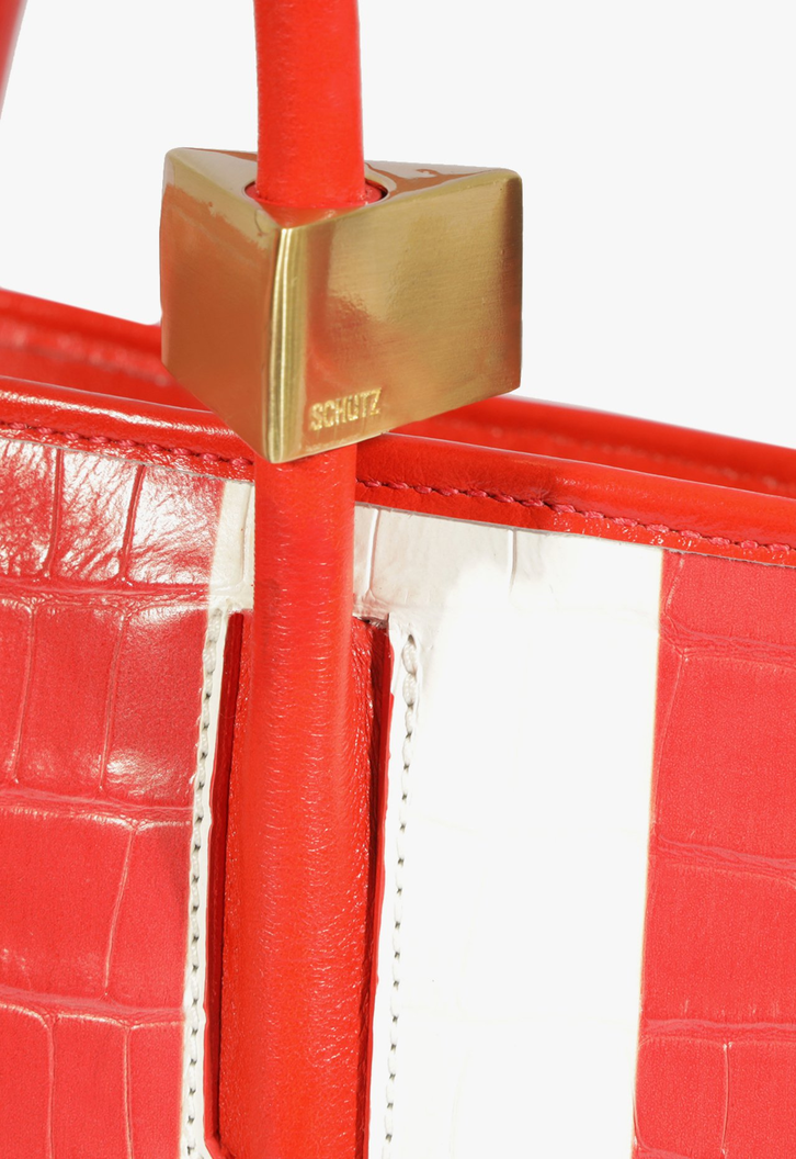Bolsa Bucket Cayla Stripes Couro Croco Vermelha e Branca