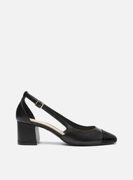 Scarpin Preto Arezzo Couro Salto Bloco Vazado Verniz
