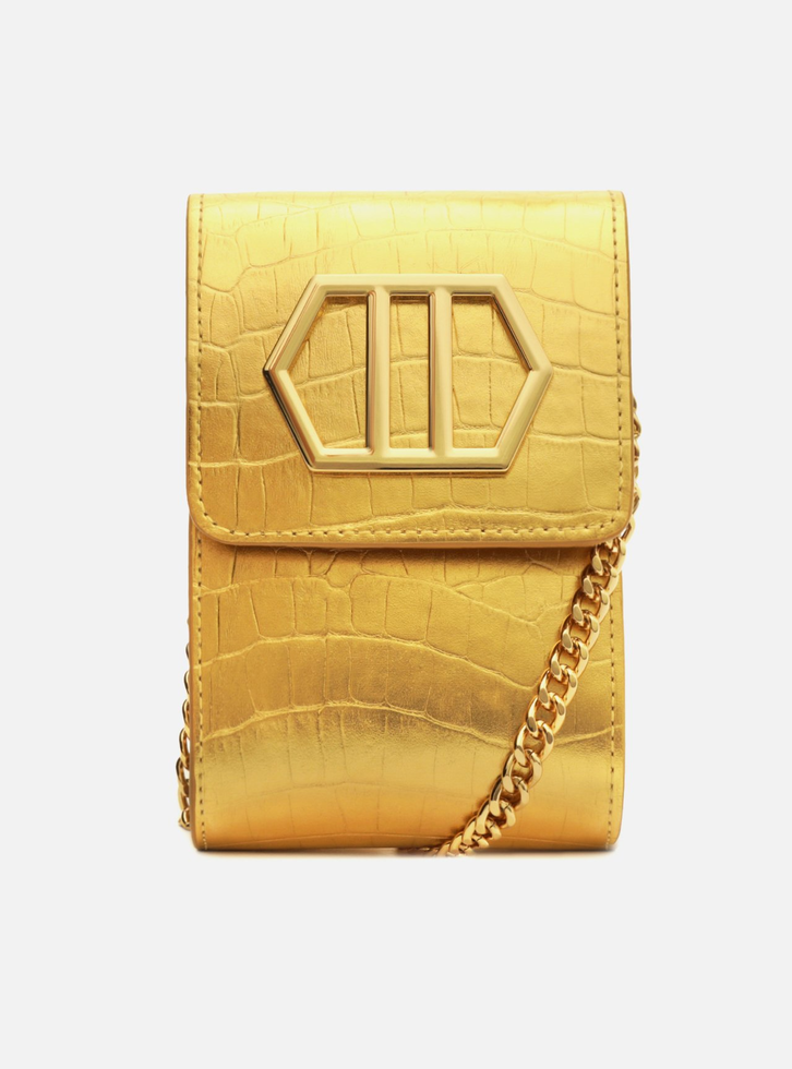 Mini Bag Porta-celular Dourada Arezzo Couro Croco | ZZ MALL