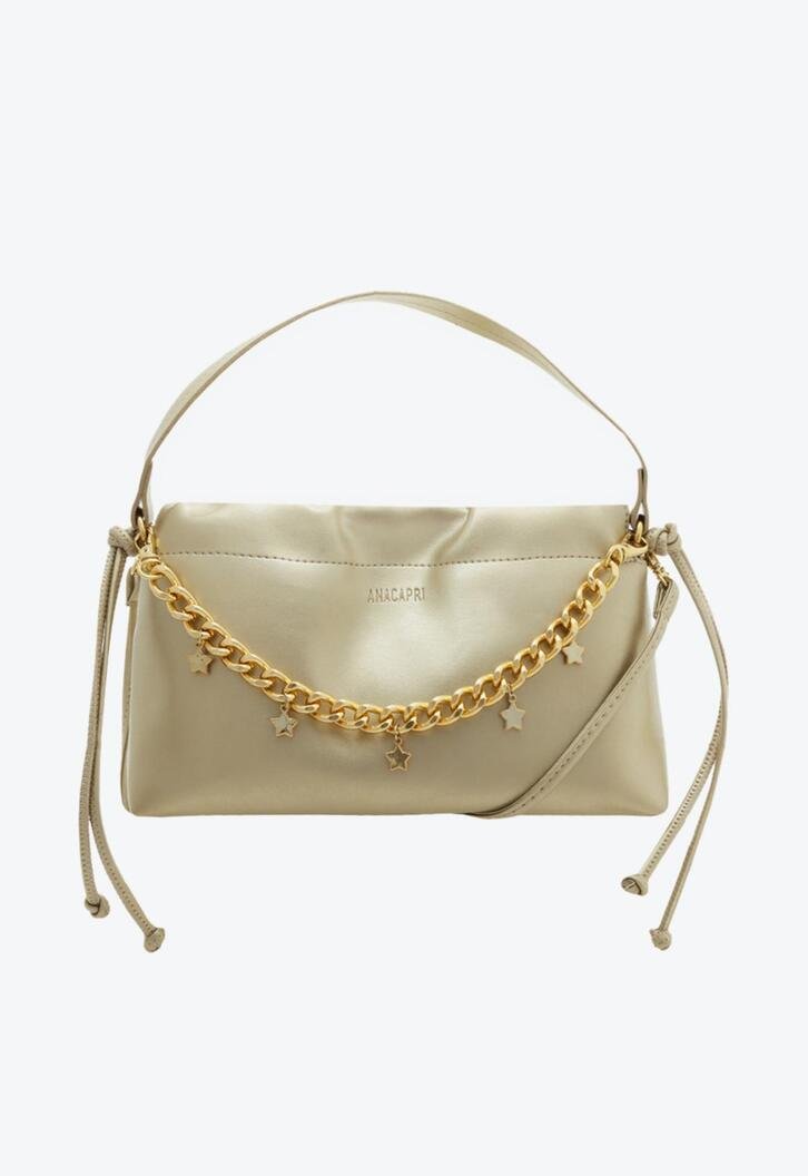 Bolsa Tiracolo Dourada Franzida Média
