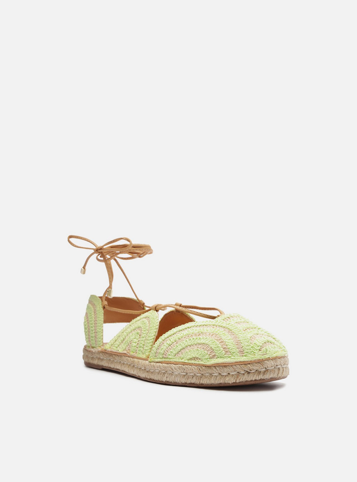 Espadrille Verde Bordada Rasteira Amarração