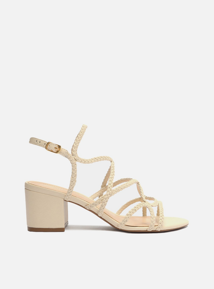 Sandália Off-White Salto Bloco Multi Tiras Trançada