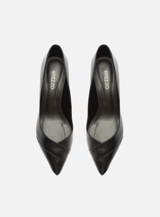 SCARPIN PRETO AREZZO COURO SALTO BLOCO GEOMÉTRICO