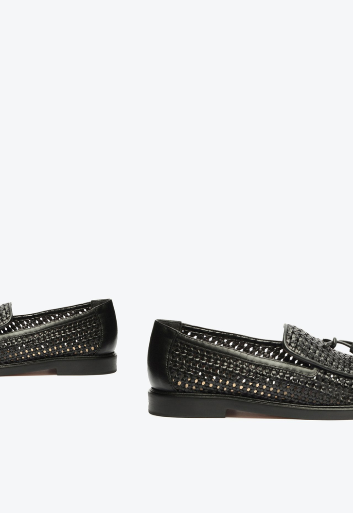 Mocassim Couro Tramado Preto