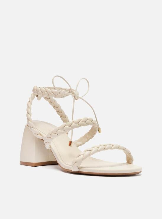 SANDÁLIA OFF-WHITE AREZZO SALTO MÉDIO BLOCO TRANÇADA