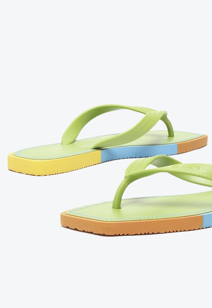 Chinelo De Dedo Verde Brizza Sola Multicolorida Bico Quadrado Square
