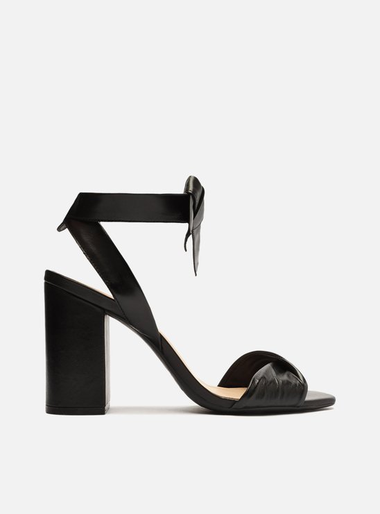 SANDÁLIA PRETA AREZZO COURO SALTO ALTO BLOCO LACE UP