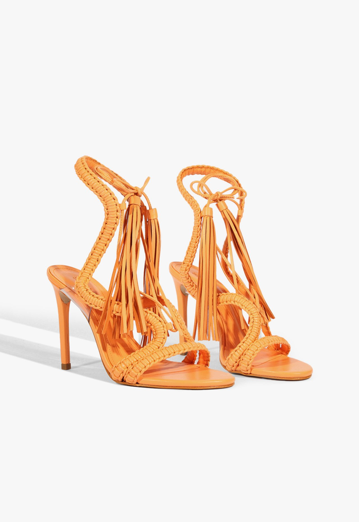 Sandália Salto Alto Lace Couro Laranja