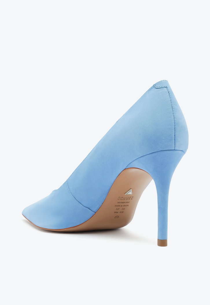 Sapato Scarpin Salto Médio Ines Camurça Azul Claro