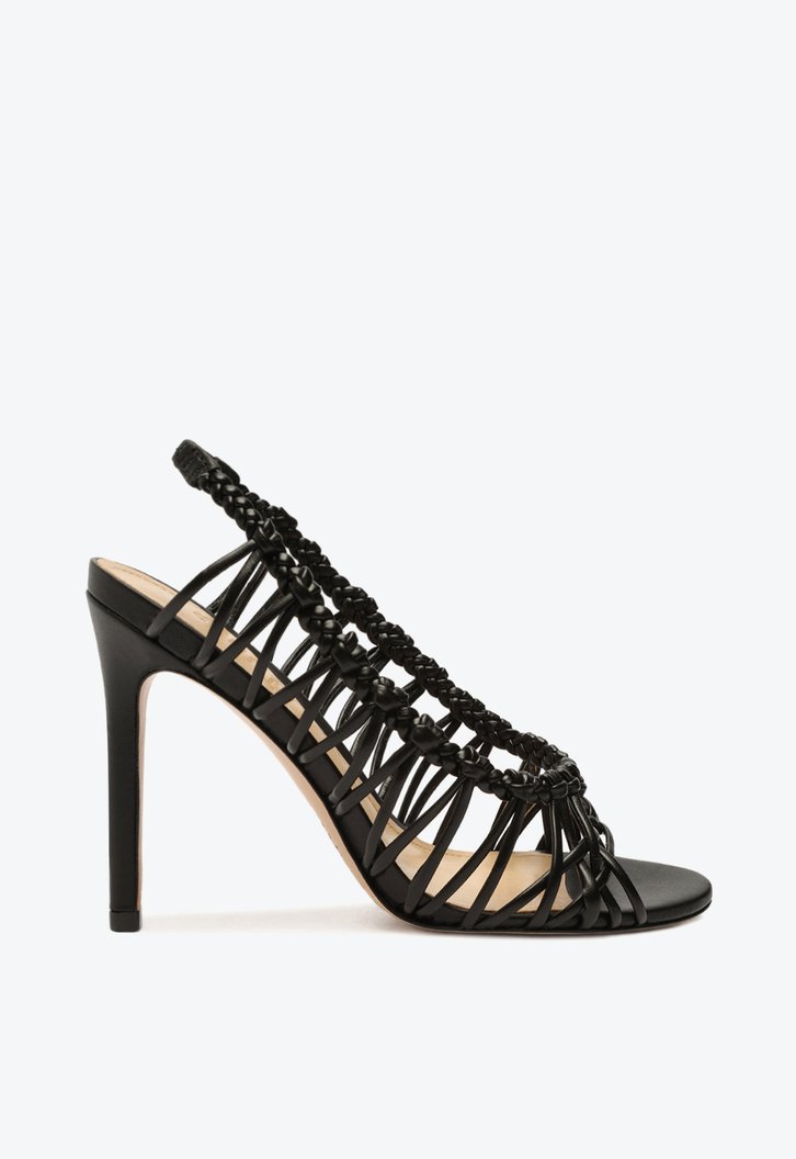 Sandália Preta Schutz Salto Alto Slingback Trama