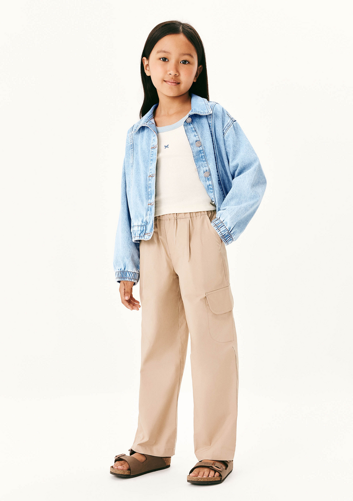 Calça Infantil Hering Bege Menina Barrel Sarja