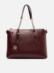 Bolsa Tote Vinho Couro Grande Alça Corrente