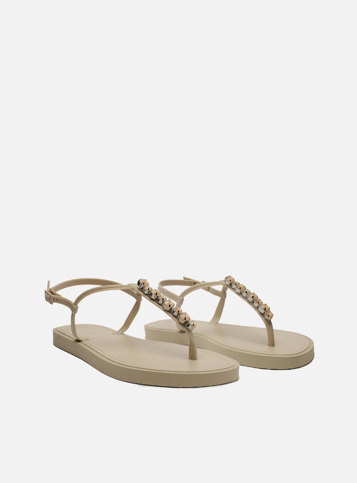 Sandália Rasteira Off-White Slim Aplicação Brizza