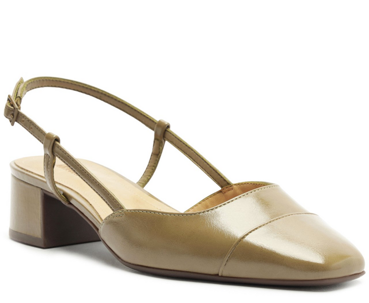 Scarpin Slingback Salto Bloco Ponta Verde
