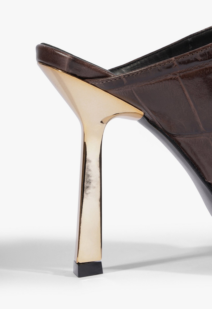 Mule Fechada Salto Alto Wild Croco Marrom | ZZ MALL