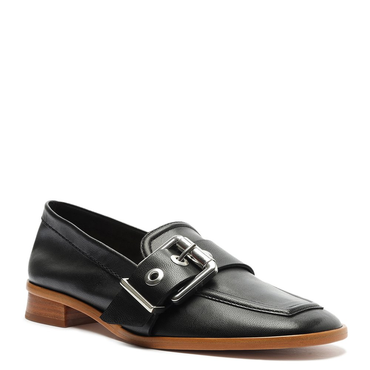 Sapato Mocassim Couro Fivela Preto