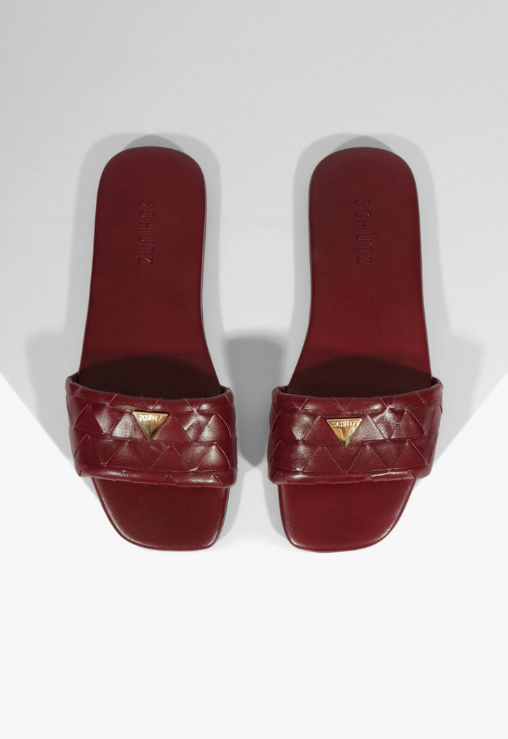 Slide Fresh Boho Couro Vermelho