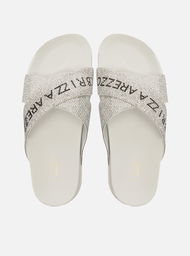 Sandália Papete Branca Tiras Strass Greta Glam