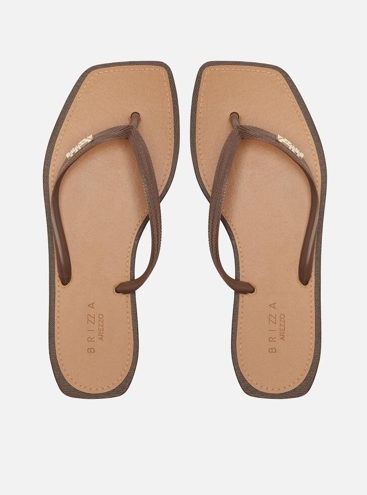 Chinelo de Dedo Marrom Flatform Metais Brizza