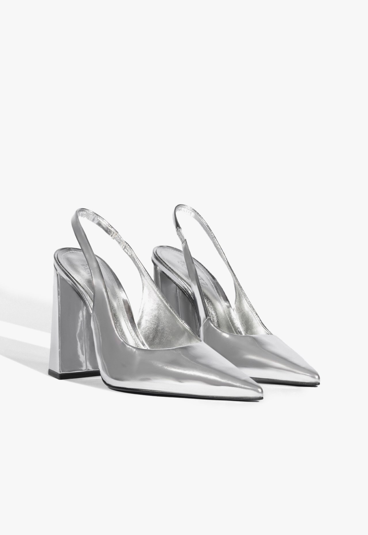 Slingback Couro Metalizado Prateado