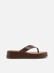 Tamanco Flatform Marrom Arezzo Couro Thong