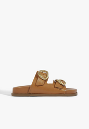 Papete Slide Olga Sporty Couro Caramelo