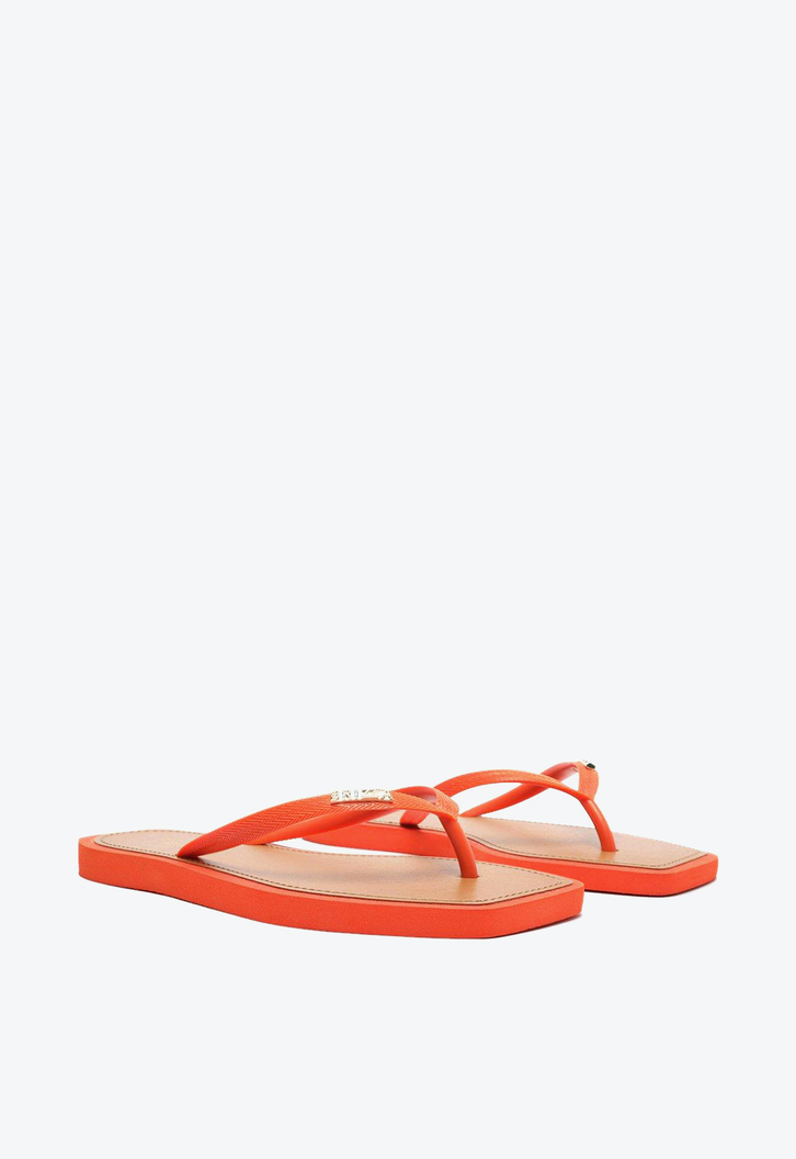 Chinelo De Dedo Laranja Brizza Square Palmilha Marrom