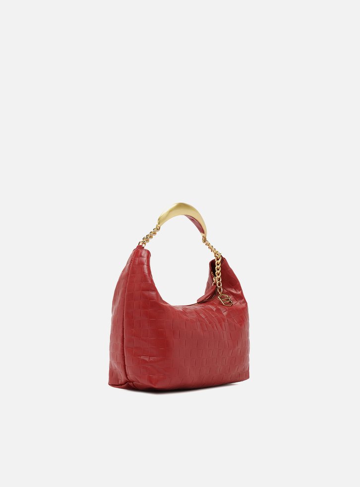 Bolsa Hobo Vermelha Couro Tressê Pequena Silvia Braz