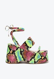 Sandália Plataforma Arezzo Color Snake Tiras Amarração