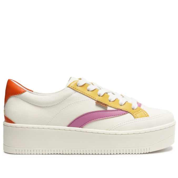 Tênis Flatform Branco Detalhe Colorido