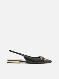 Sapatilha Preta Arezzo Couro Bico Fino Slingback Bridão