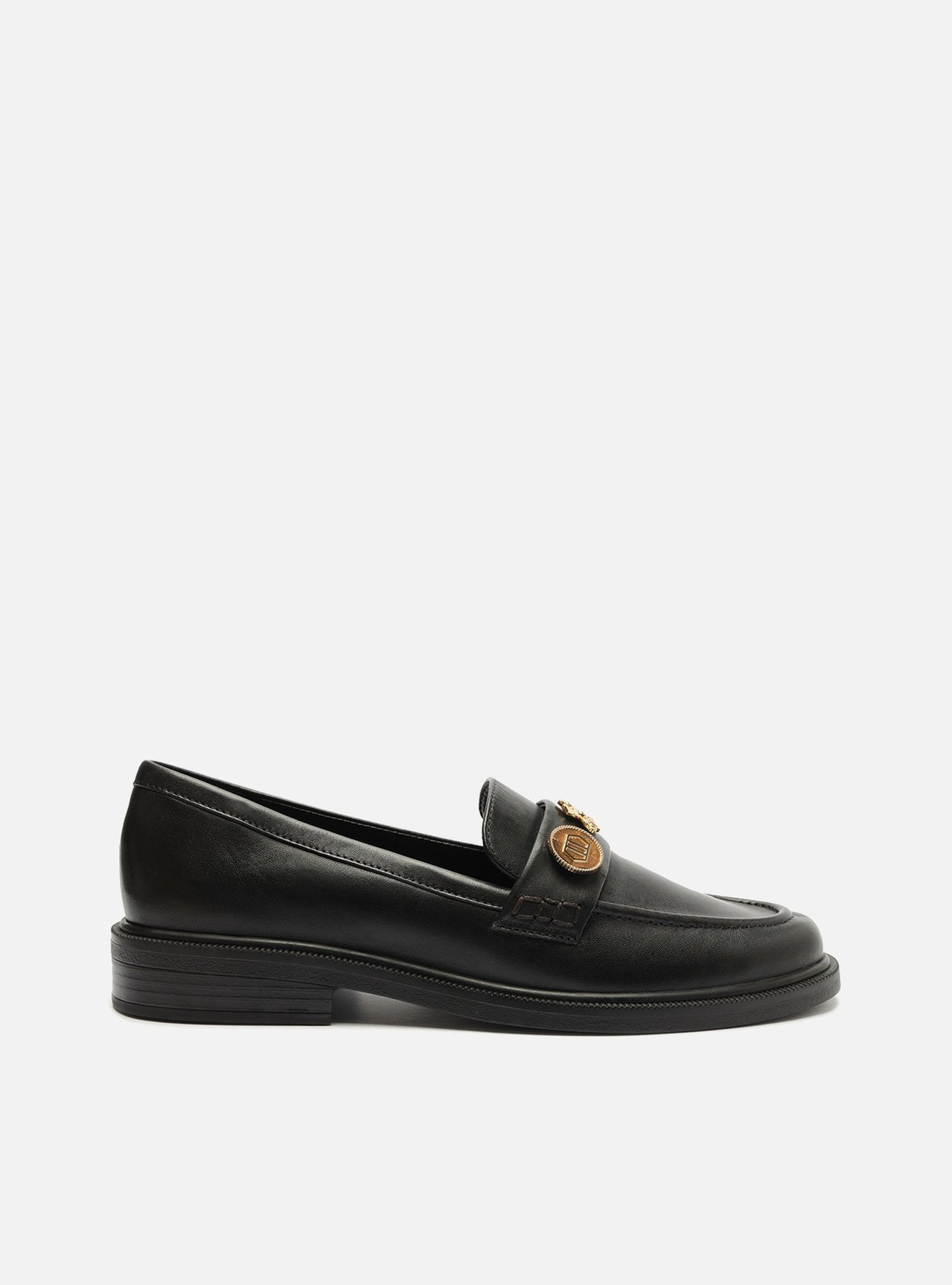 Mocassim Preto Arezzo Couro Tira Metais