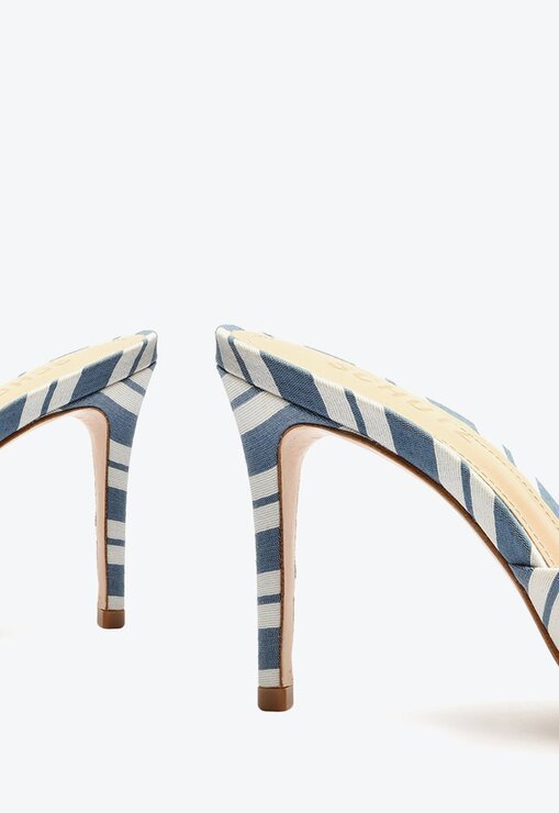 SANDÁLIA MULE AZUL E BRANCO SCHUTZ SALTO MÉDIO COURO