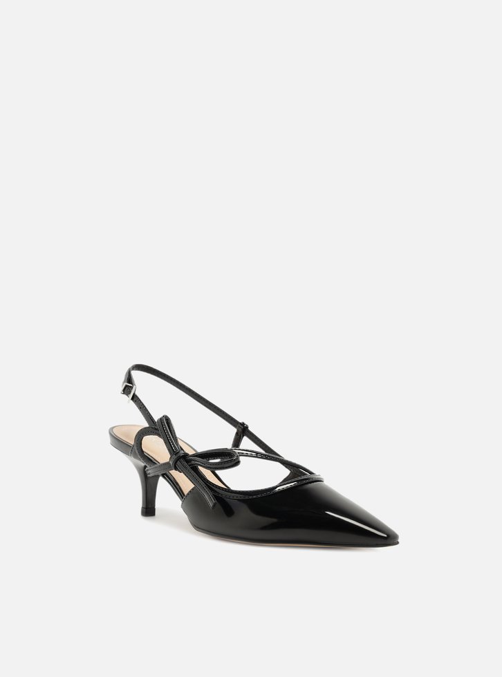 Scarpin Preto Salto Fino Slingback Laço