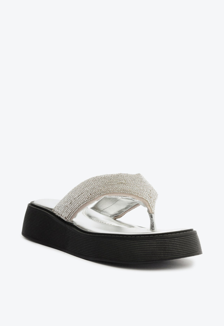 Chinelo Plataforma Tira Metalizada Prateado